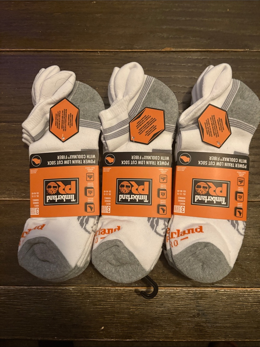 Timberland Men's Low-Cut Athletic Socks in White, Gray & Orange (3-Pack) bundle